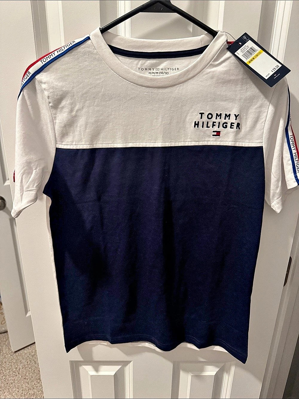 Tommy Hilfiger Boys Colorblocked Logo T-Shirt White & Blue Medium